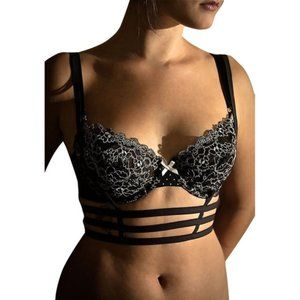 Bra Cage ~ Strap, Halter, Bra, Bustier, Top ~ Hollow Elastic ~ Black